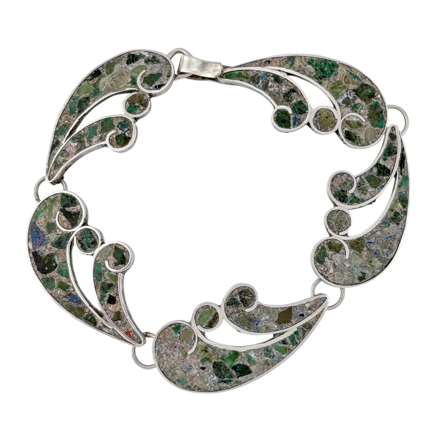Vintage Sterling Silver 925 Mosaic Stone Bracelet 7"