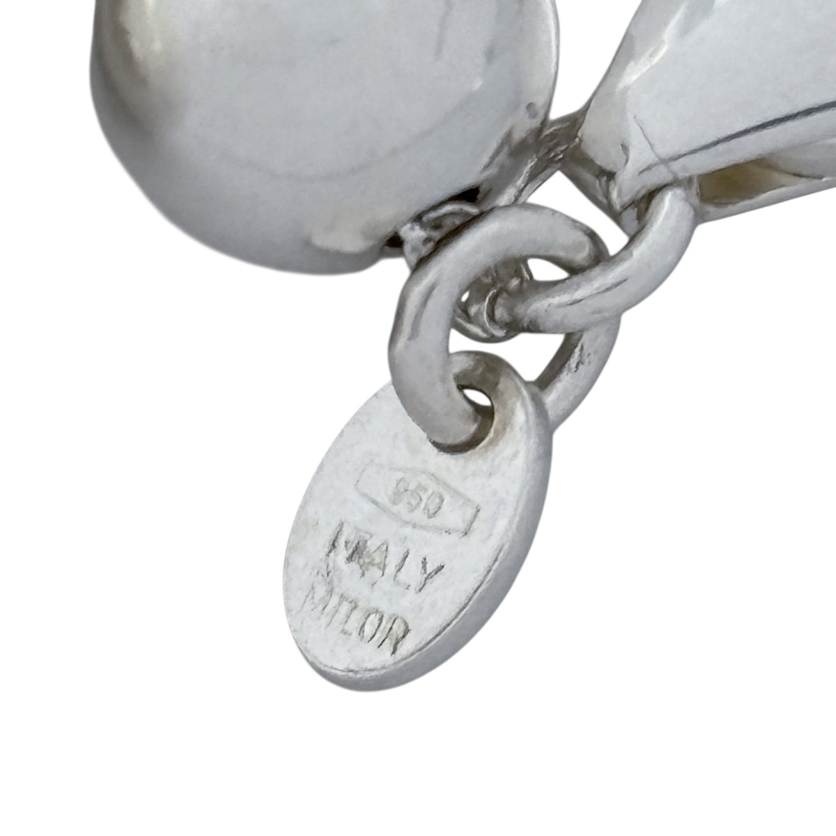 Vintage Milor Sterling Silver 950 Puffy Heart Charm Ball Bead Bracelet | 8.25"