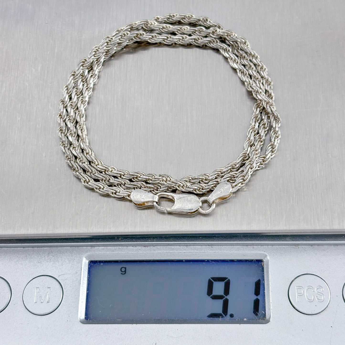 Vintage Italy Sterling Silver 925 Rope Chain Necklace 18"