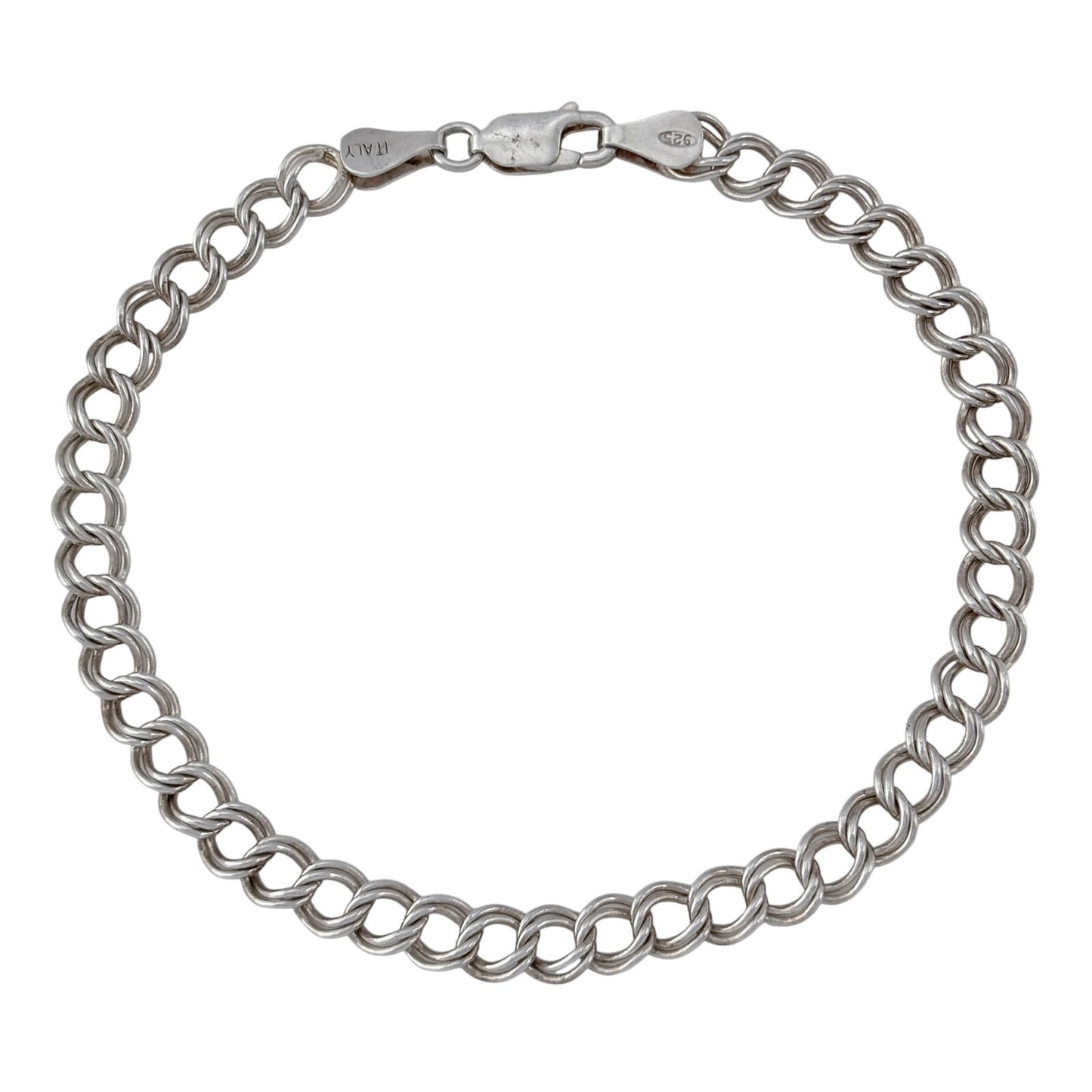 Vintage Sterling Silver 925 Italian Curb Double Link Chain Charm Bracelet 8"