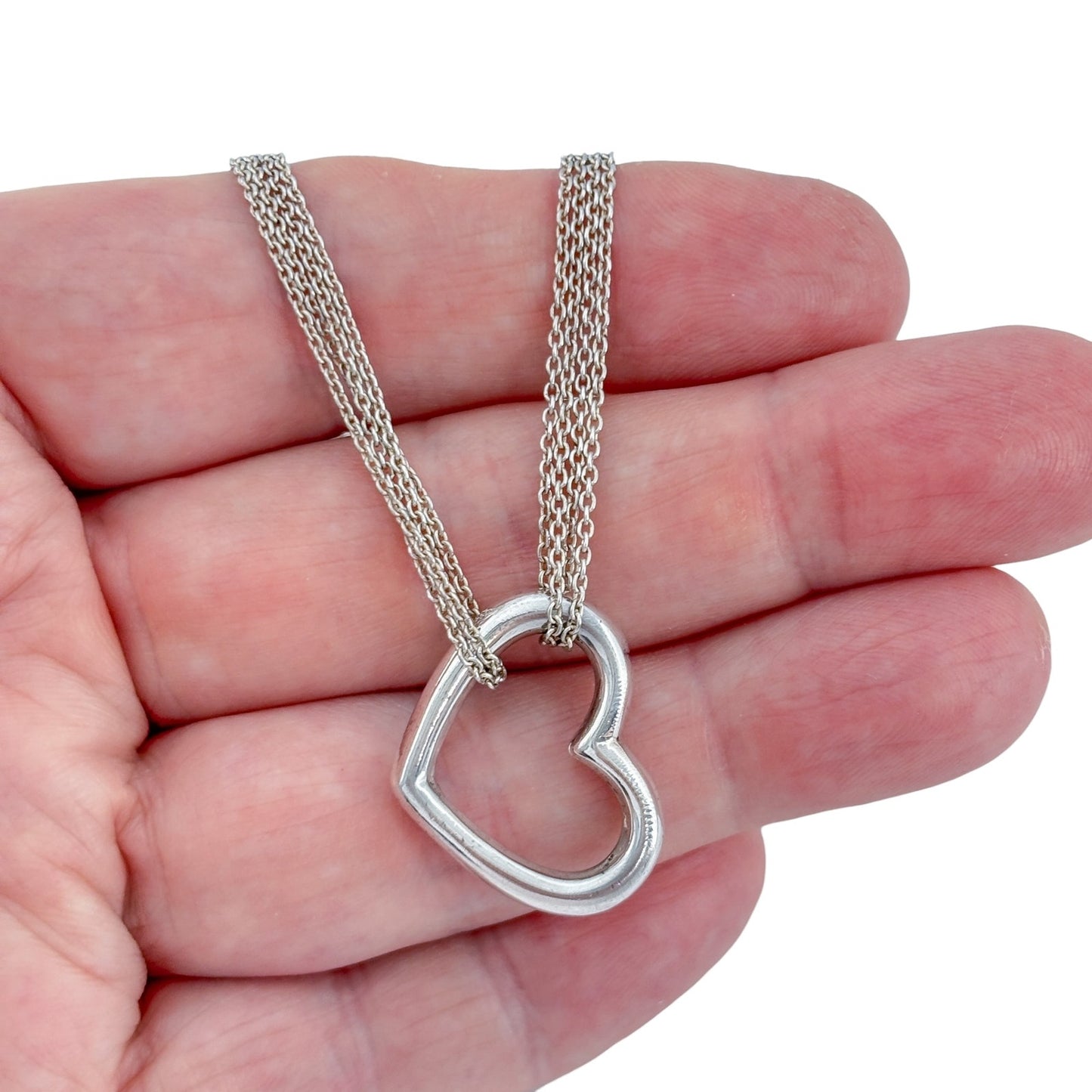 Vintage Sterling Silver 925 Heart Pendant Necklace 16"
