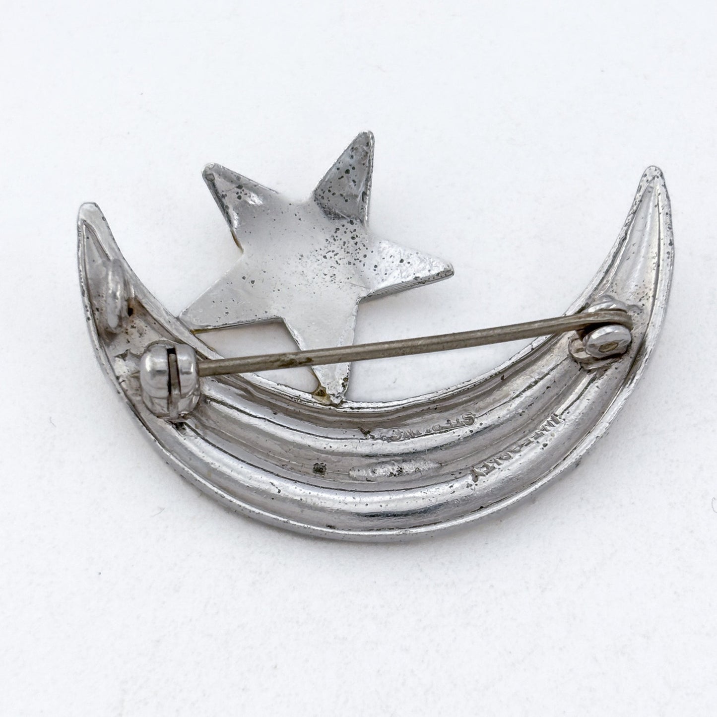 Vintage Sterling Silver 925 Moon Star Brooch