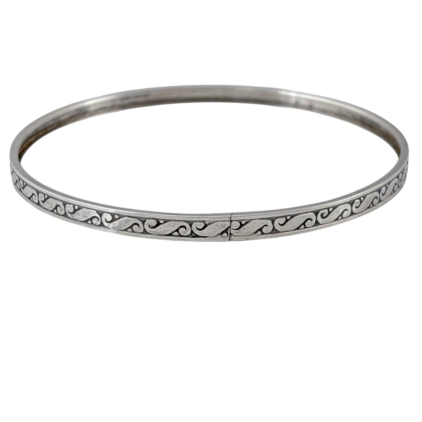Vintage Sterling Silver 925 Scroll Bangle Bracelet 8"