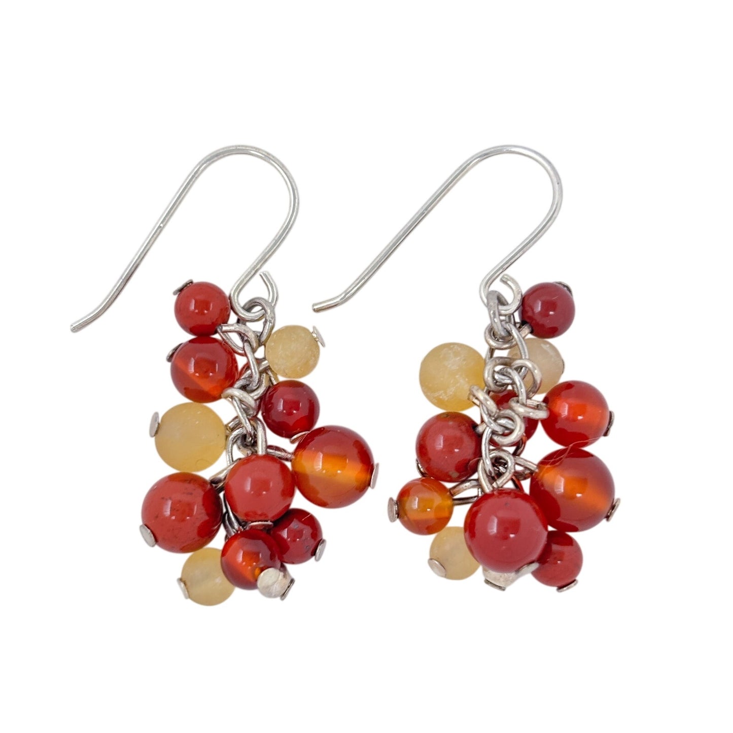 Vintage Sterling Silver Red Glass Cluster Earrings
