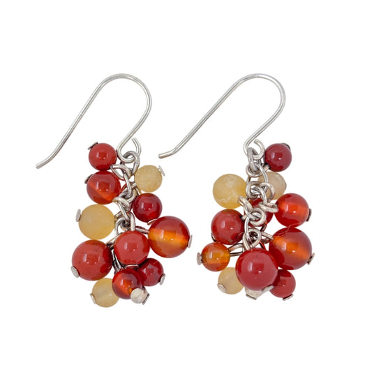 Vintage Sterling Silver Red Glass Cluster Earrings