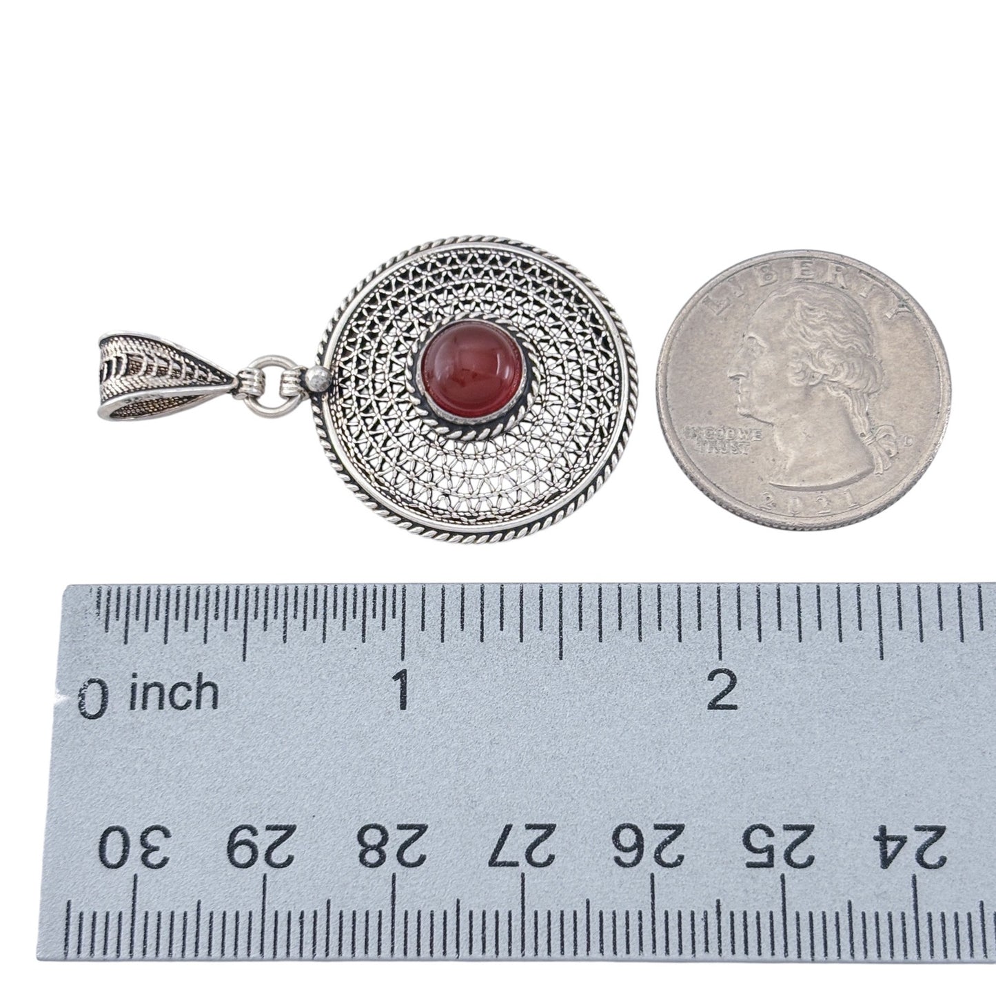 Vintage Sterling Silver 925 Carnelian Filigree Pendant