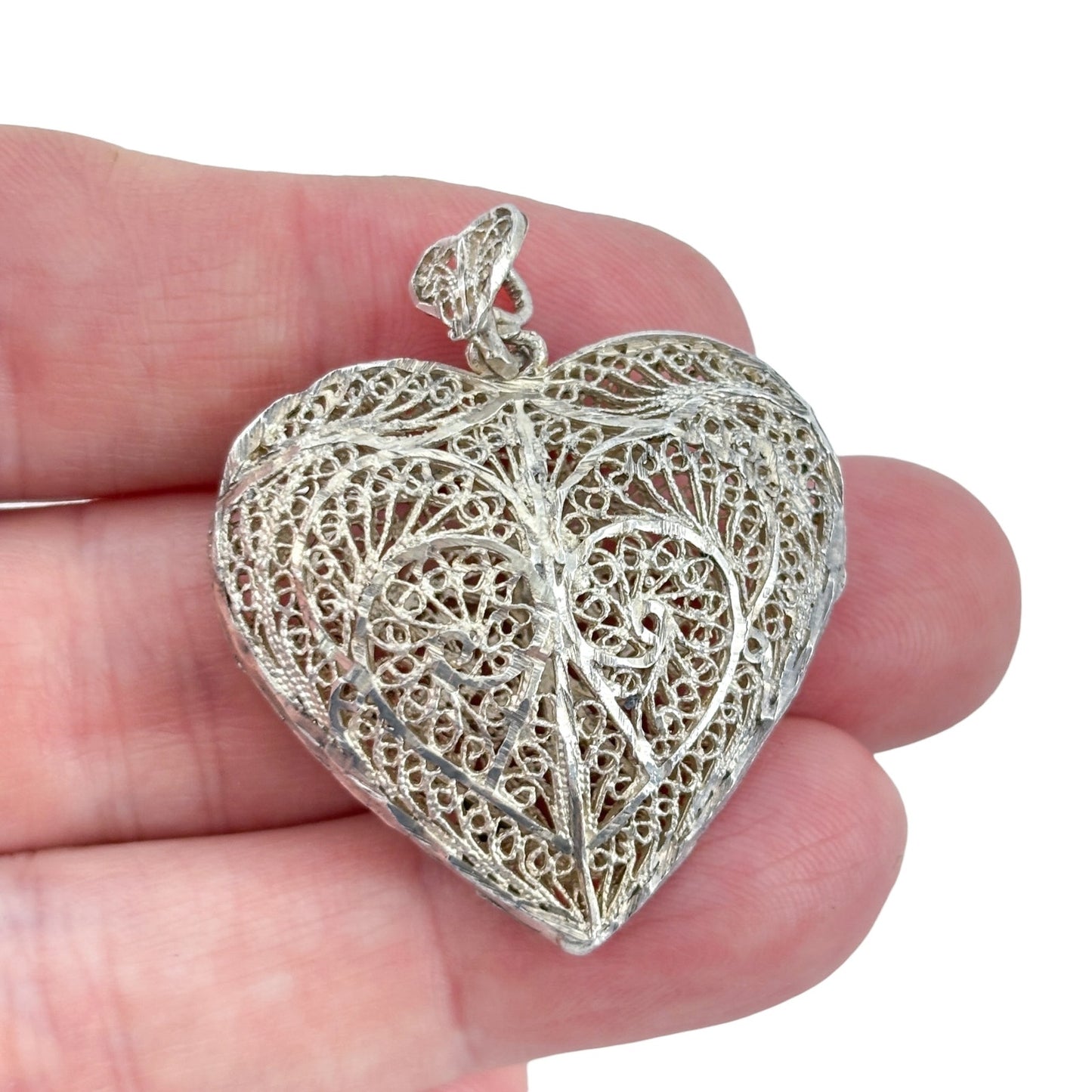Vintage Sterling Silver 925 Filigree Heart Pendant