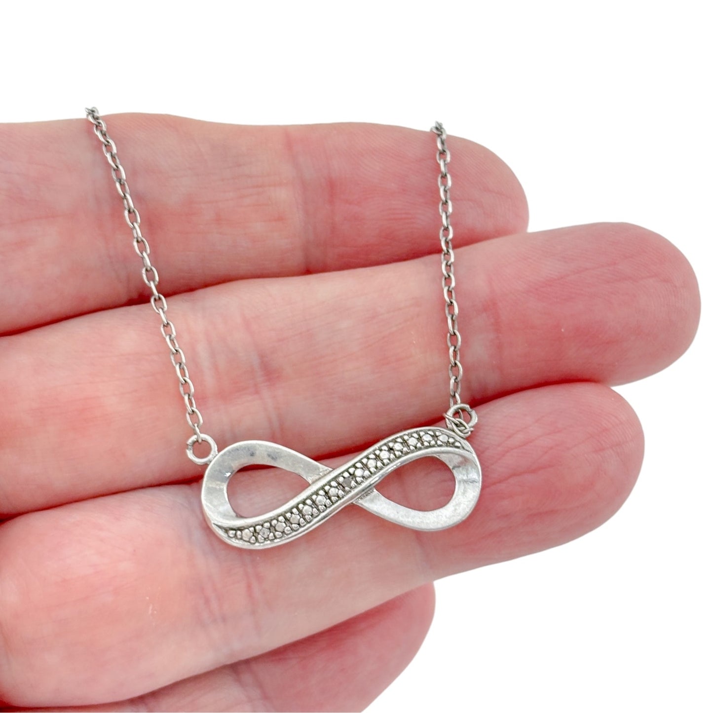 Vintage Sterling Silver 925 Diamond Infinity Necklace 18"