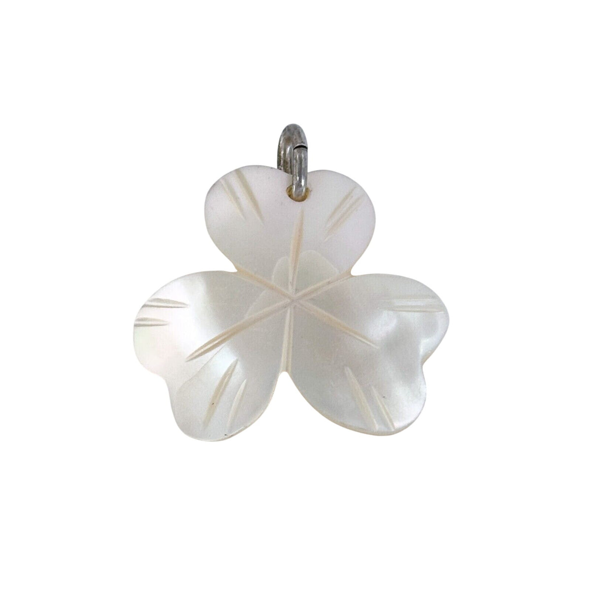 Silver-Tone Mother of Pearl Three-Leaf Clover Pendant