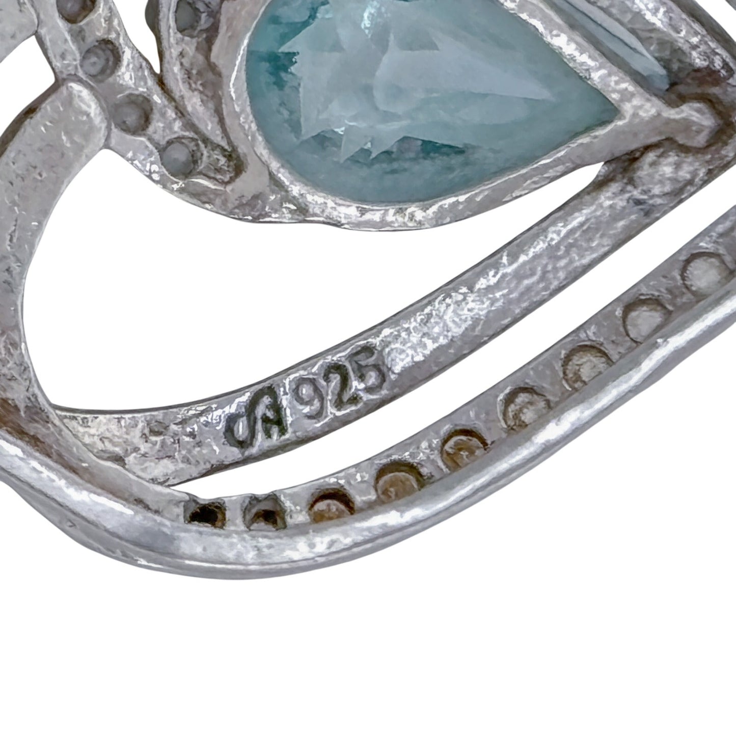 Vintage Sterling Silver 925 Blue Topaz Diamond Heart Pendant