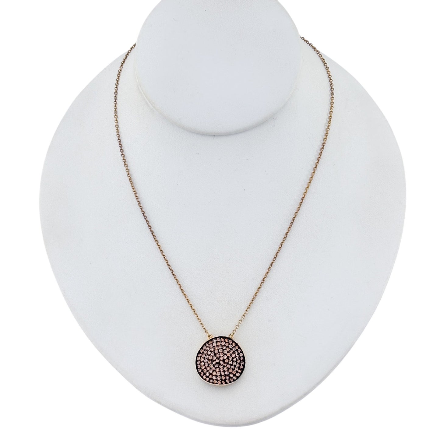 Vintage Gold-Tone Sterling Silver 925 Pave Crystal Disc Pendant Necklace 17"-19"