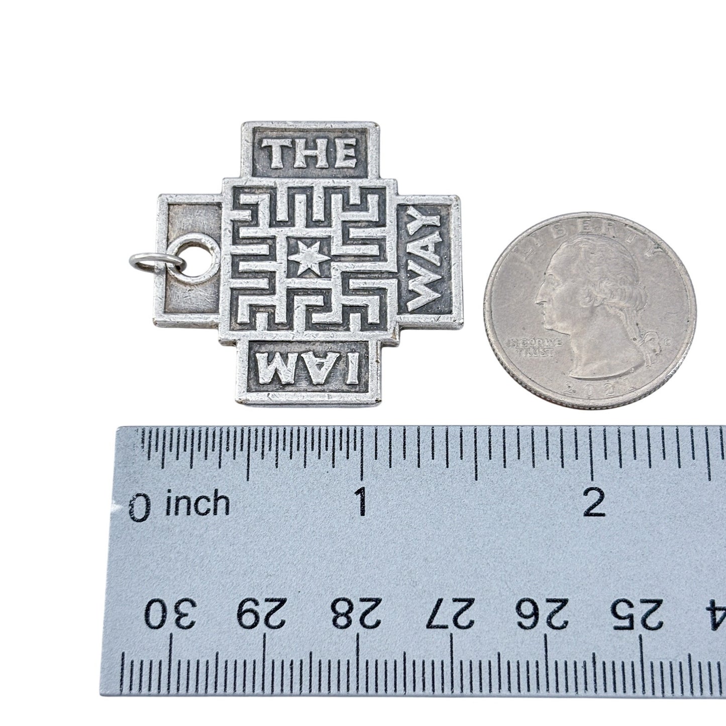 Vintage Sterling Silver 925 I Am The Way Cross Pendant