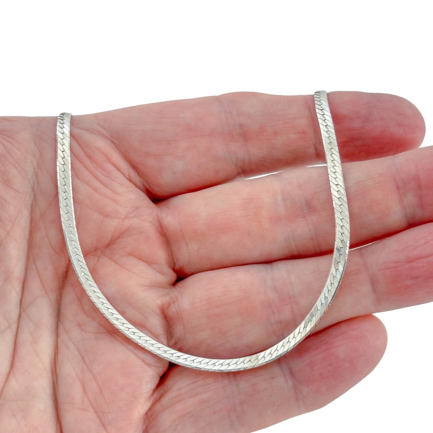 Vintage Italian Sterling Silver 925 Herringbone Chain Necklace 16.25"