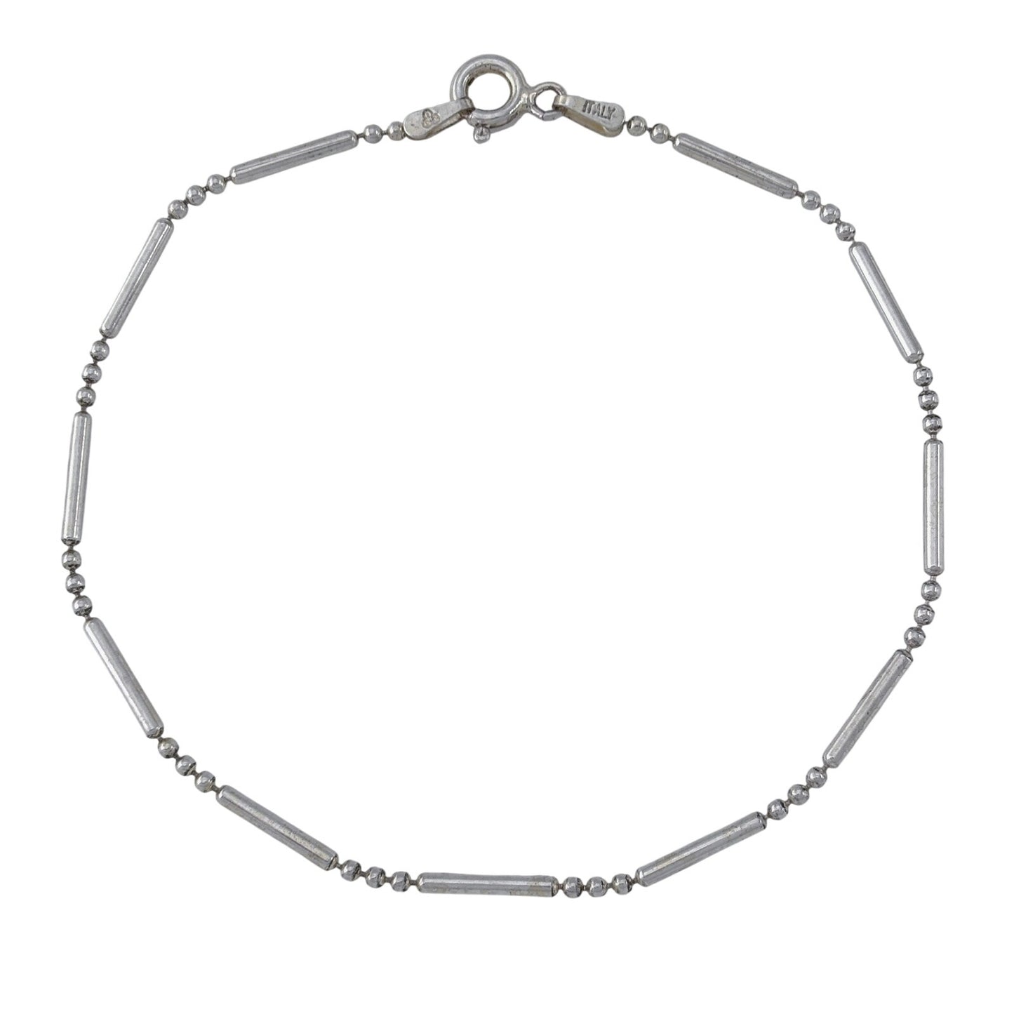 Vintage Italian Sterling Silver 925 Bar Link Bead Bracelet 7.75"