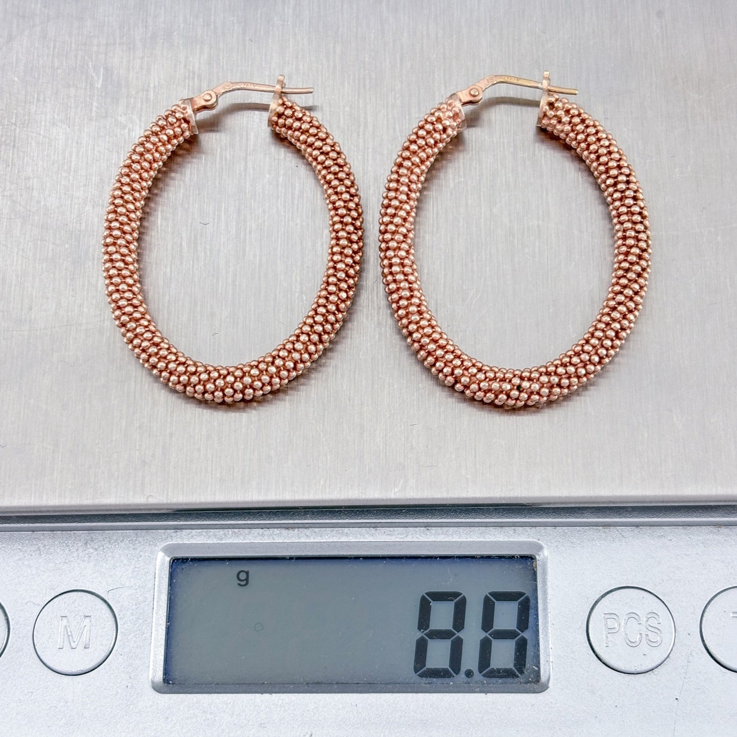 Vintage Rose Gold-Tone Sterling Silver 925 Beaded Hoop Earrings