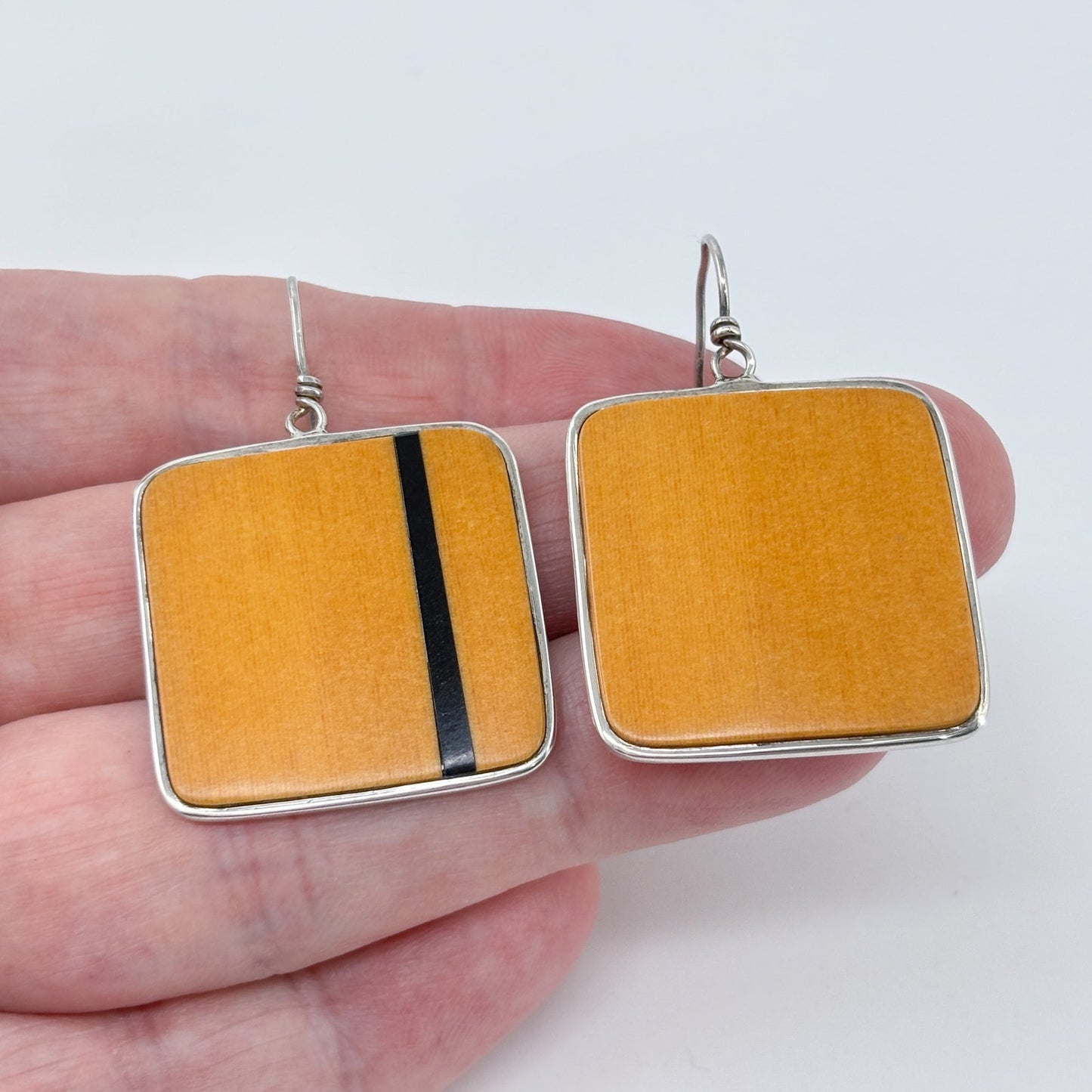 Vintage Sterling Silver 925 Bamboo Ebony Inlay Earrings