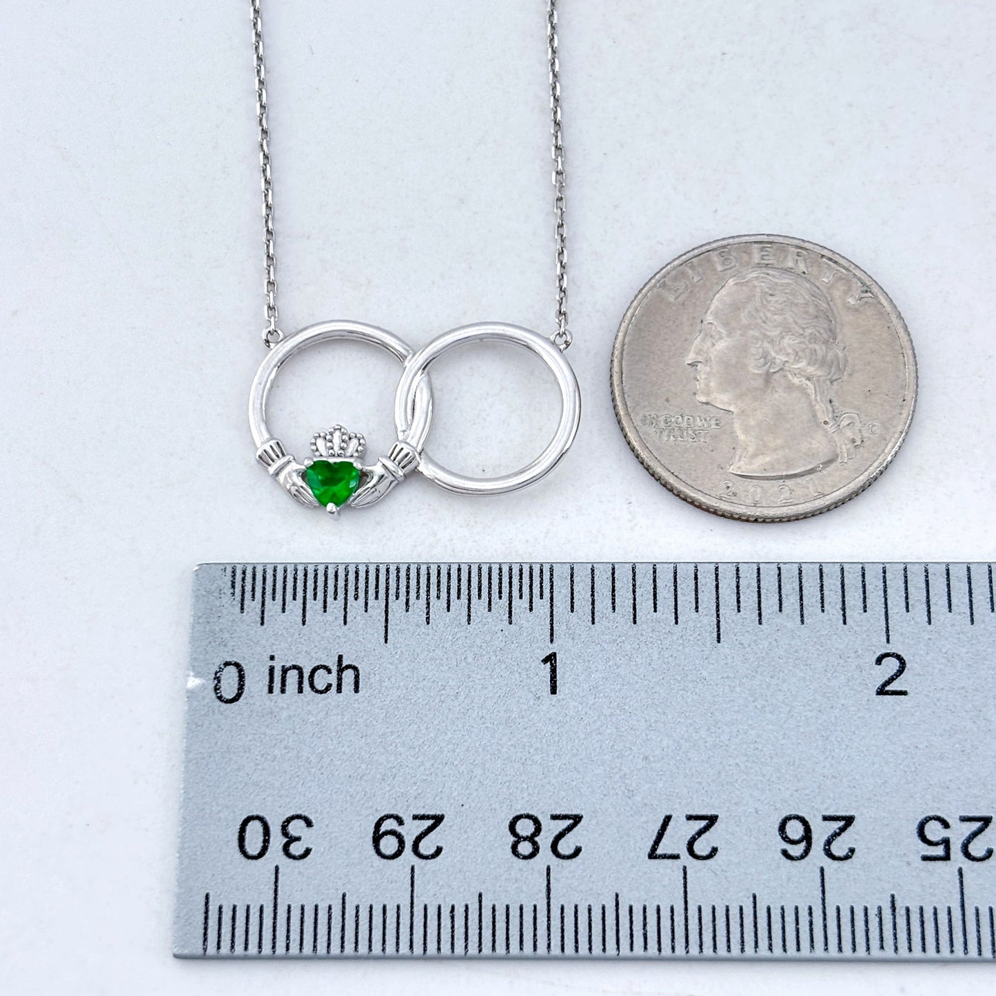Vintage Sterling Silver 925 Claddagh Lab-Created Emerald Necklace 18"