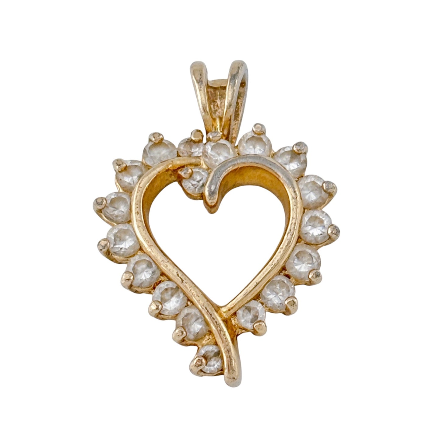 Vintage Gold-Tone Sterling Silver 925 Cubic Zirconia Heart Pendant
