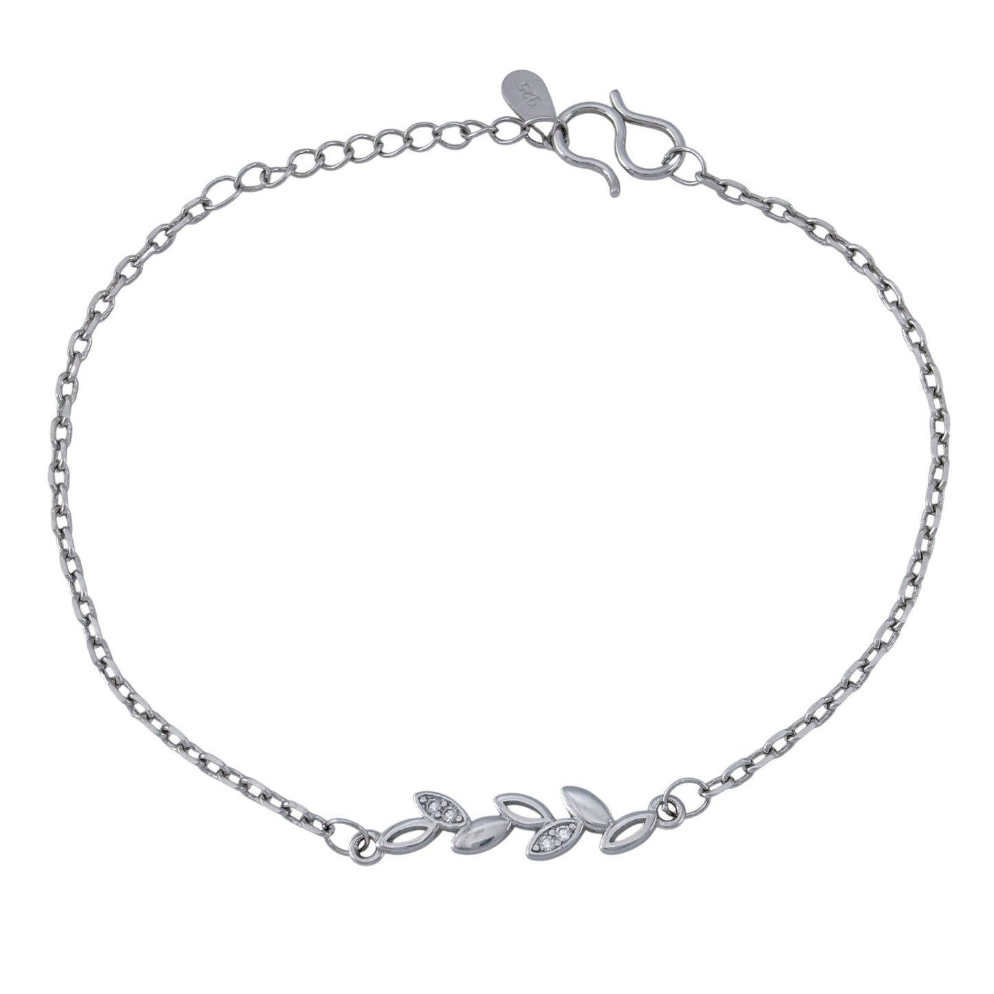Vintage Sterling Silver 925 Cubic Zirconia Leaf Bracelet 6.75"-7.75"