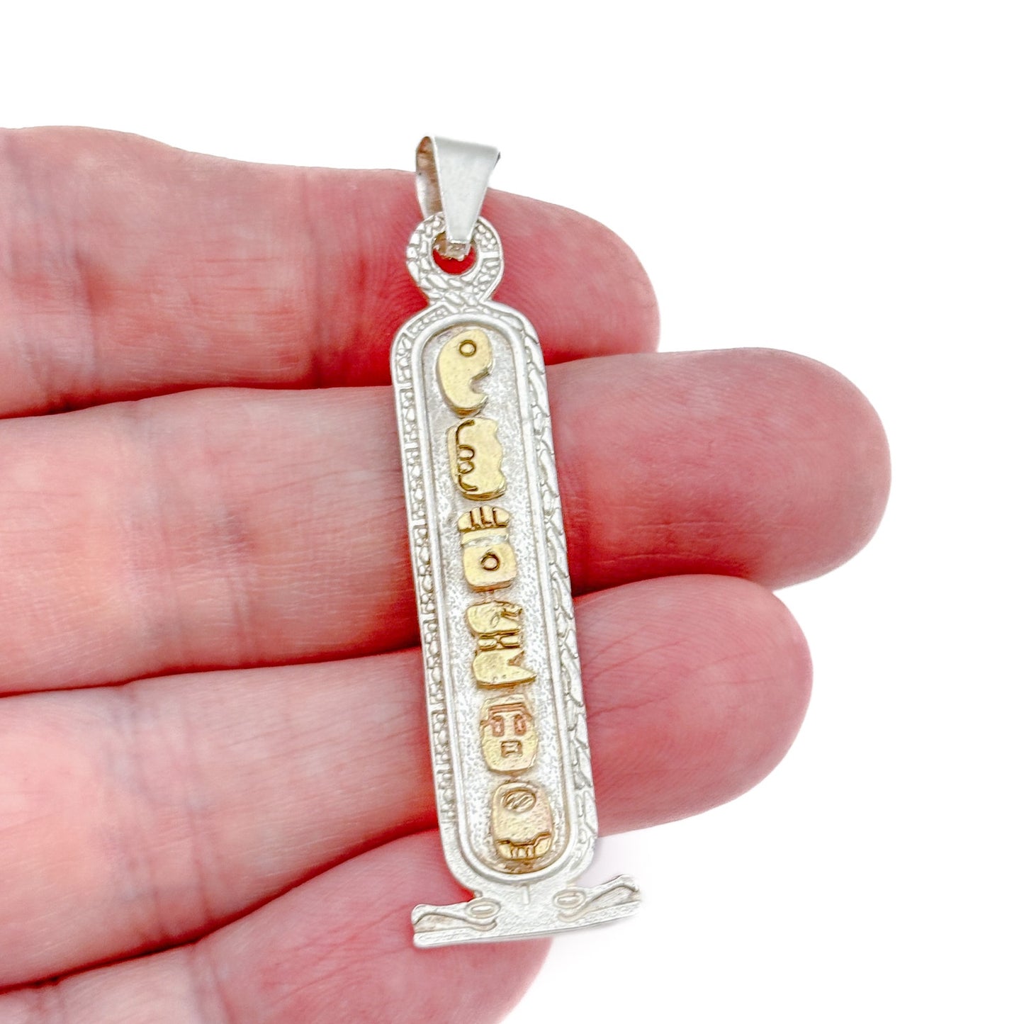 Vintage Mexican El Tigro 14K Gold Sterling Silver 925 Mayan Glyph Pendant