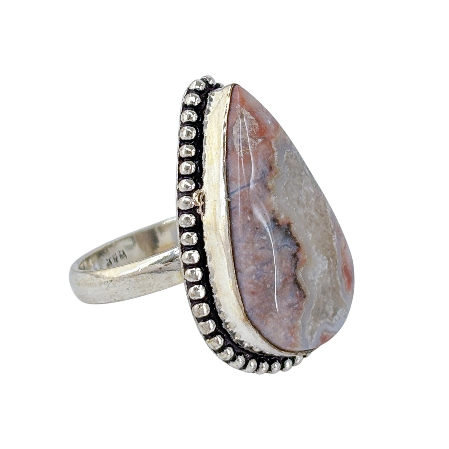 Vintage Sterling Silver 925 Teardrop Agate Statement Ring | Size 7.5