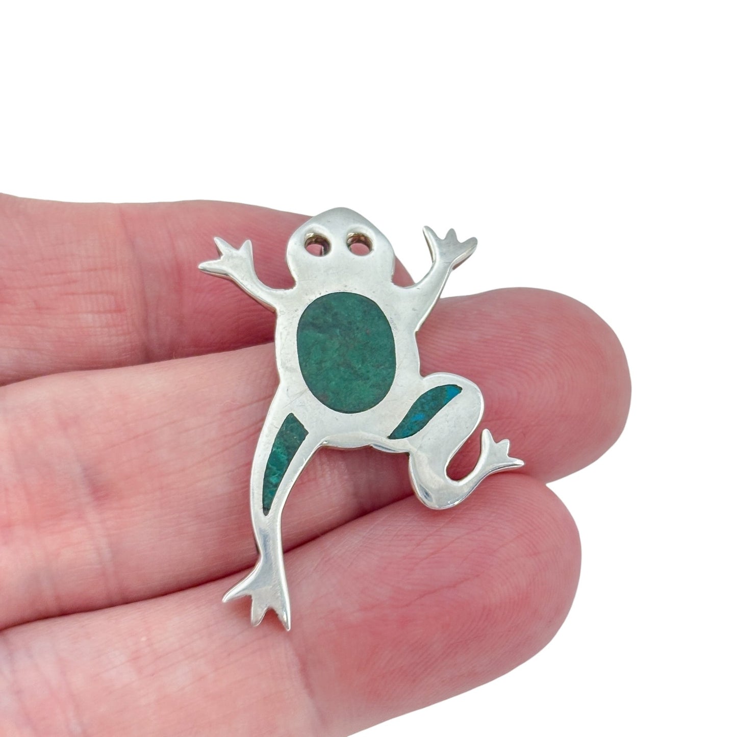 Vintage Sterling Silver 925 Turquoise Frog Pendant