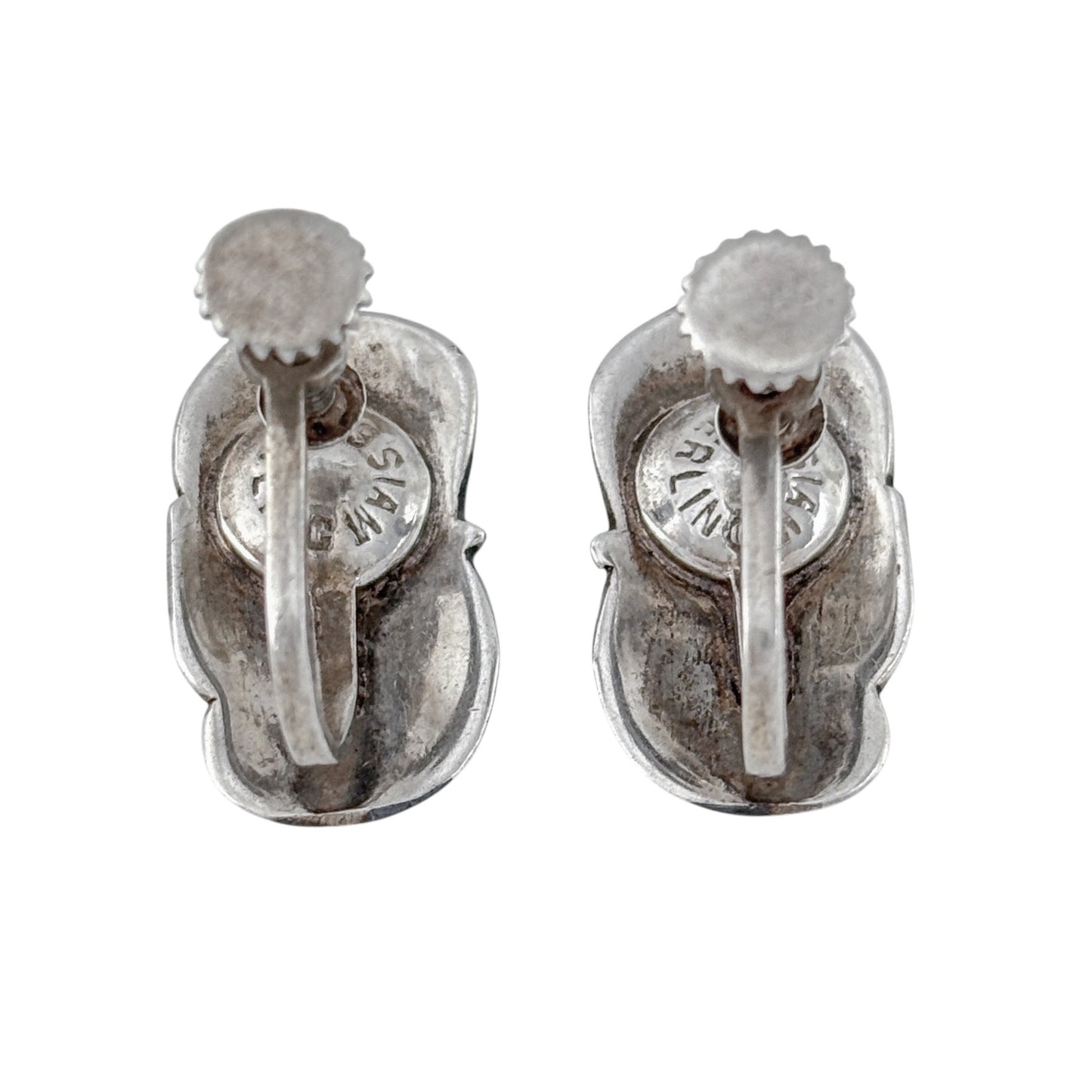 Vintage Siam Sterling Silver 925 Black Niello Dancer Screwback Earrings