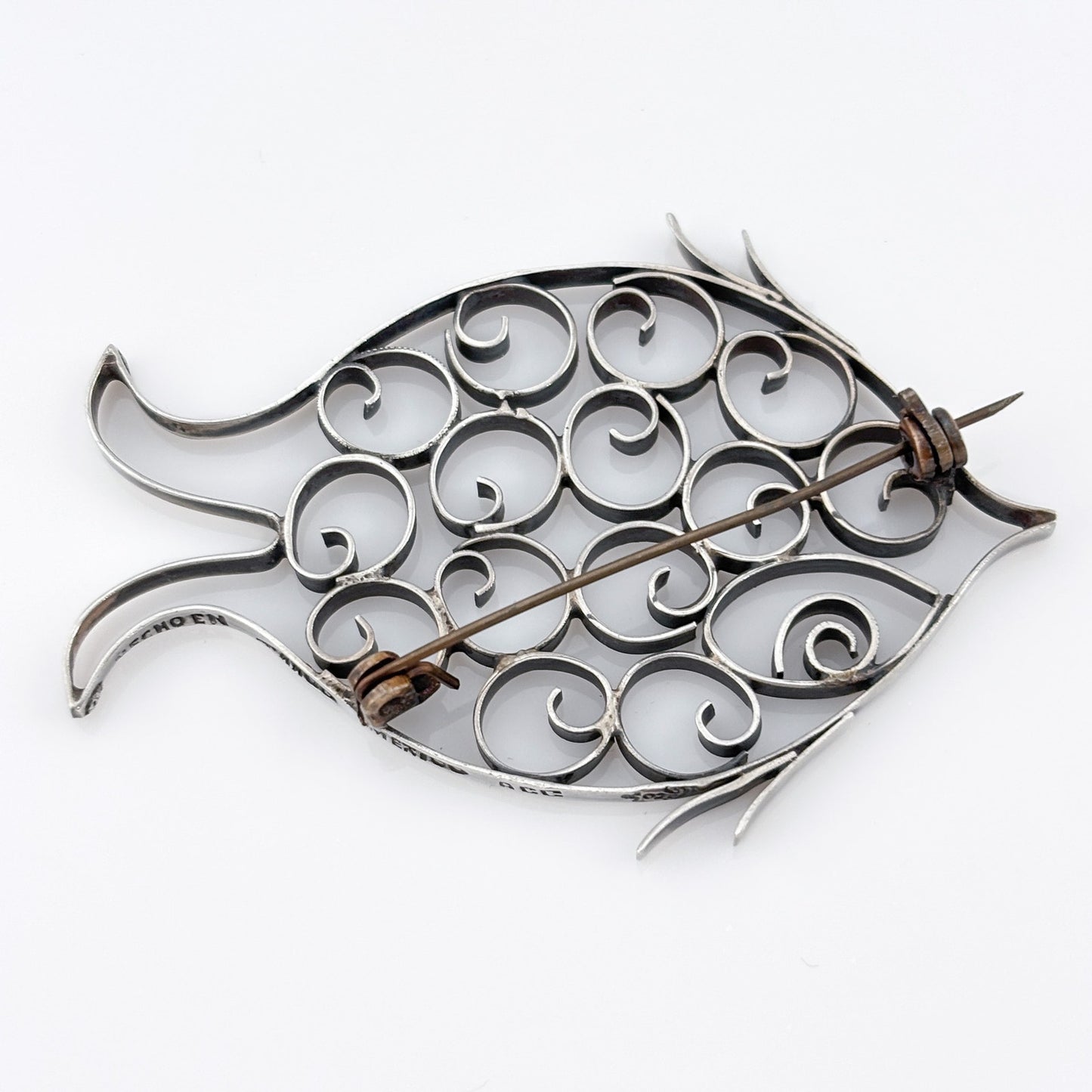 Vintage Mexico Taxco Sterling Silver 925 Fish Filigree Brooch