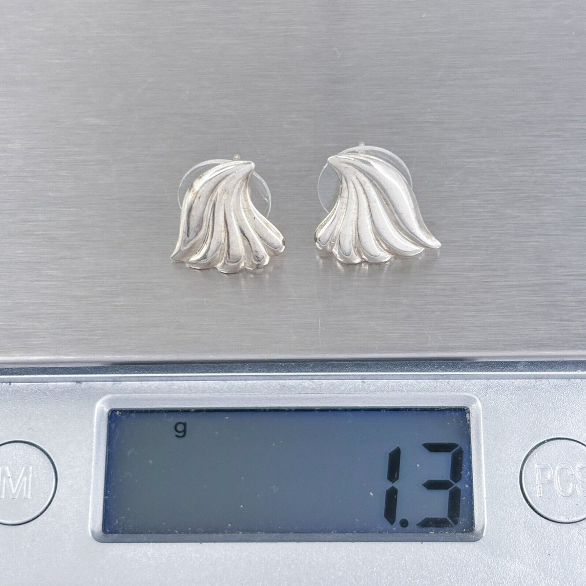 Vintage Sterling Silver 925 Winged Fan Stud Earrings