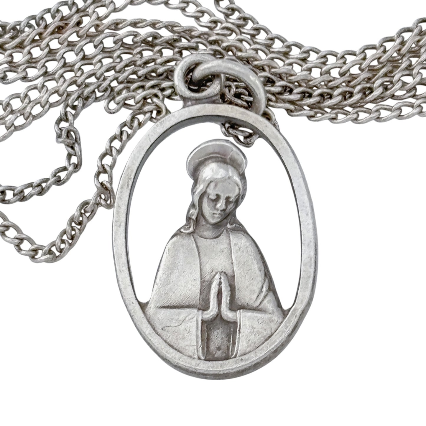 Vintage Sterling Silver 925 Sacred Heart of Jesus Medal Necklace 18.5"