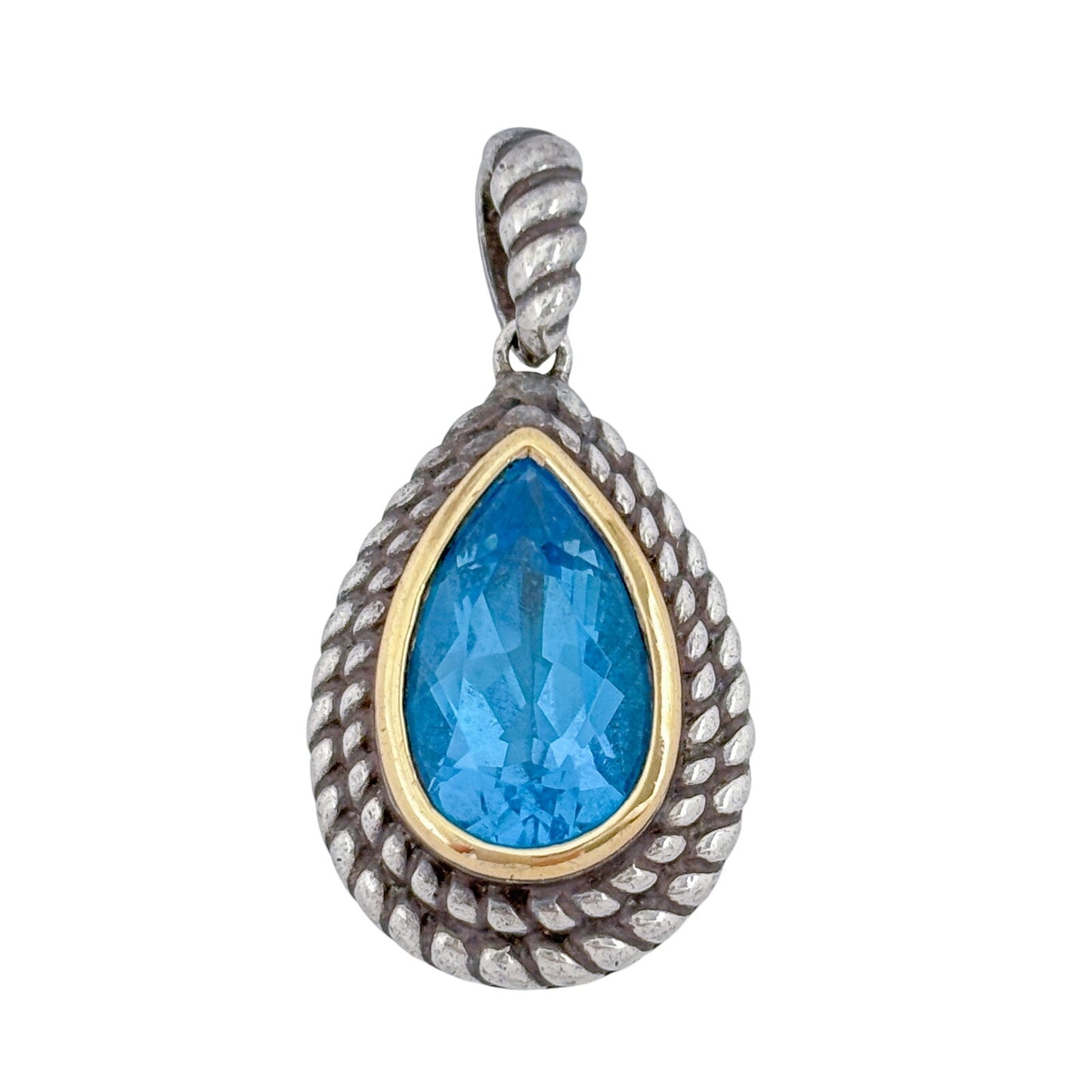 Vintage Sterling Silver 925 18K Blue Topaz Pendant
