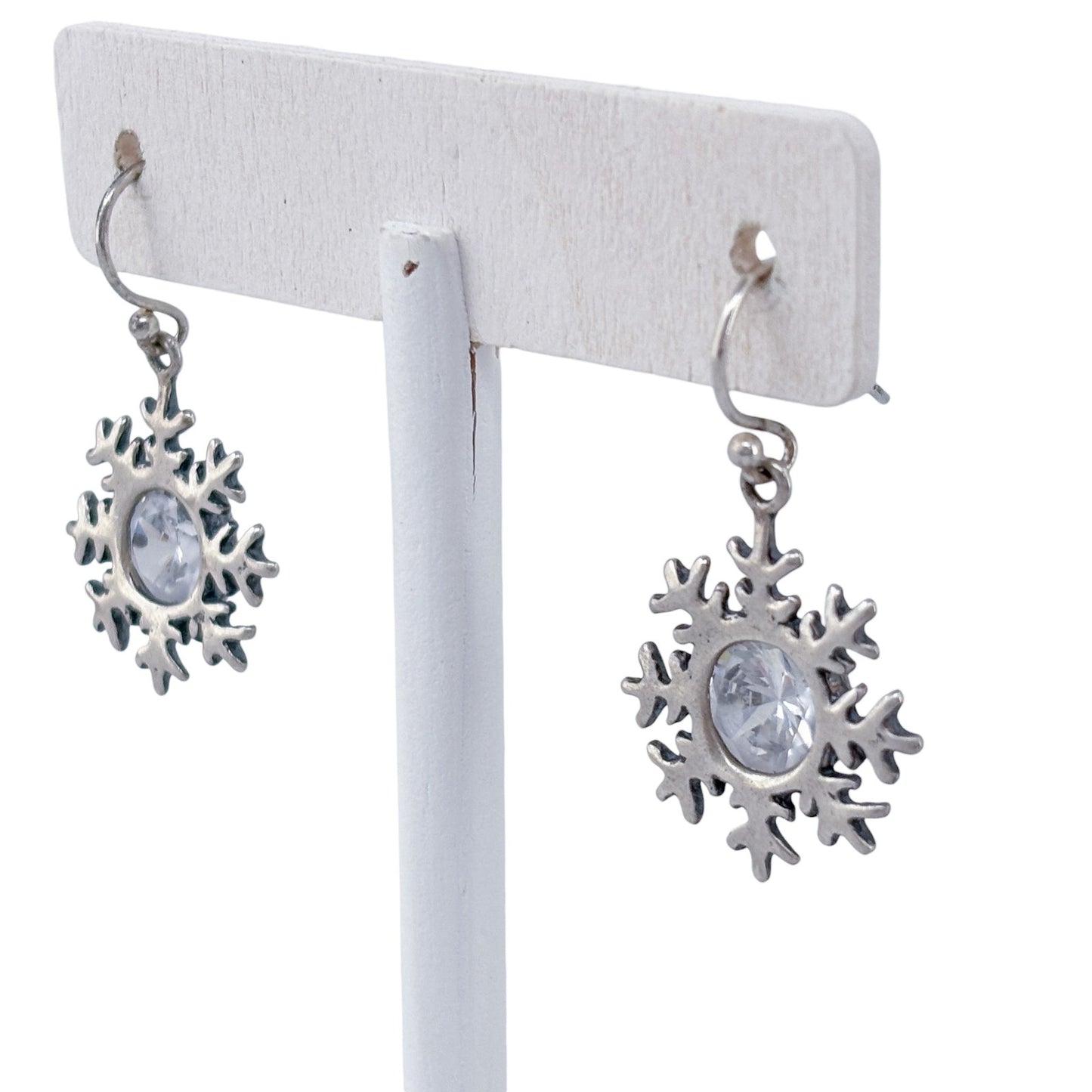 Estate Sterling Silver 925 Snowflake Cubic Zirconia Earrings