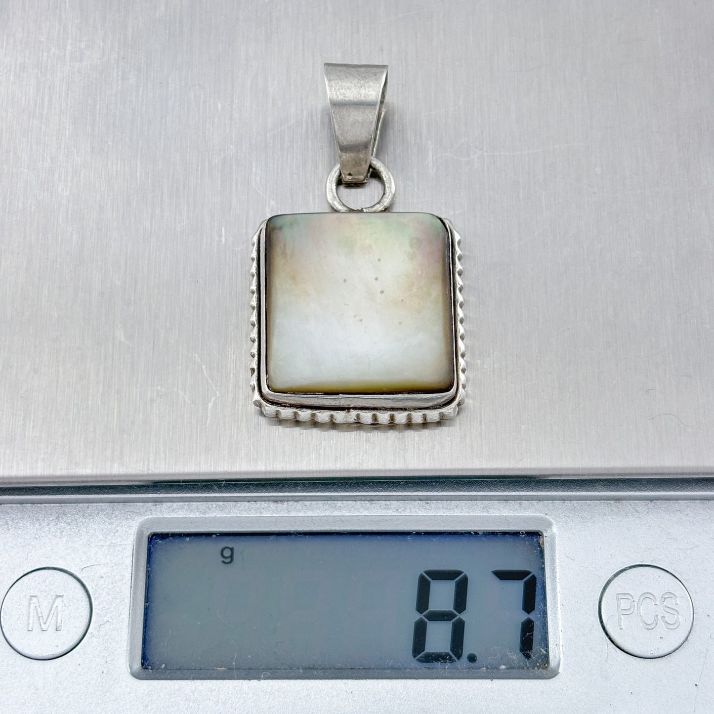 Vintage Sterling Silver 925 Square Abalone Pendant