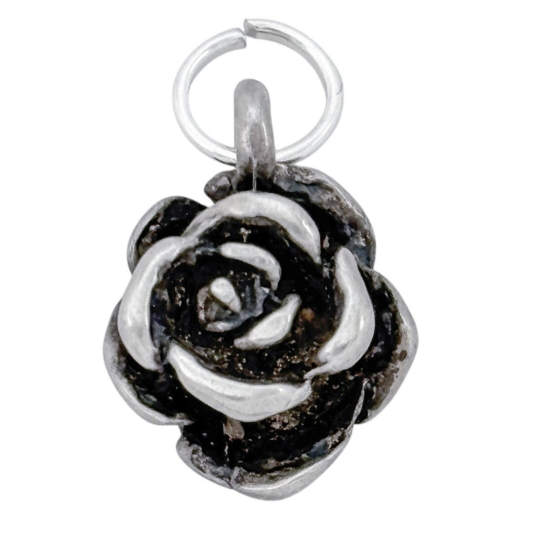 Vintage Sterling Silver 925 Oxidized Rose Charm