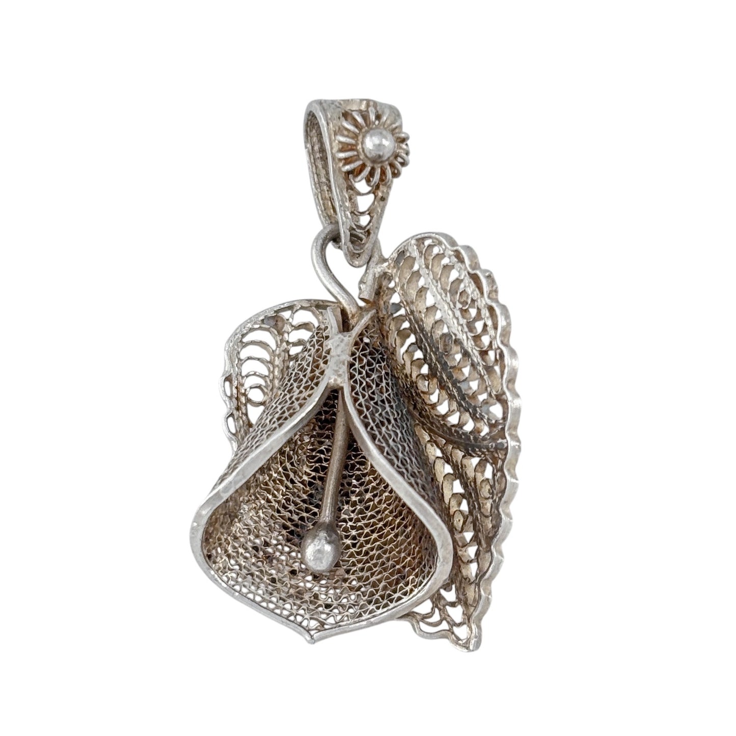 Vintage Sterling Silver 925 Filigree Floral Pendant