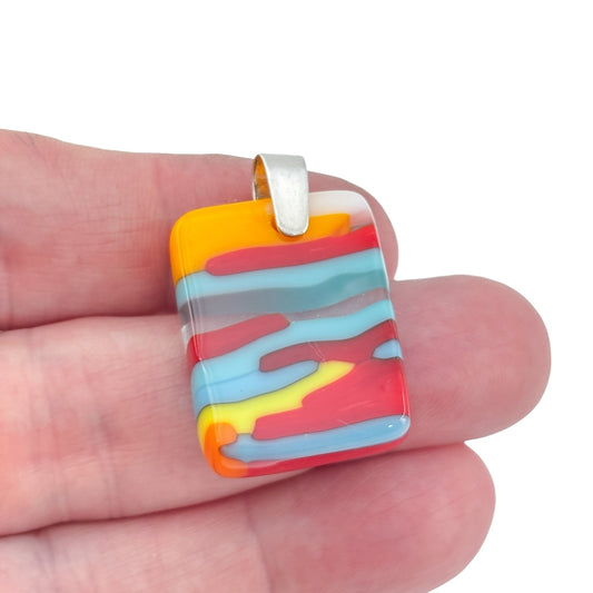 Vintage Sterling Silver 925 Multicolor Striped Glass Pendant