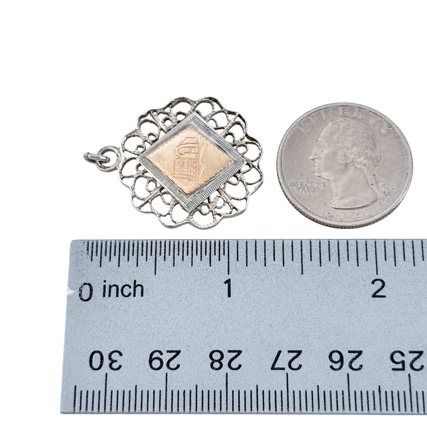 Antique Sterling Silver 925 Gold-Tone Etched Pendant