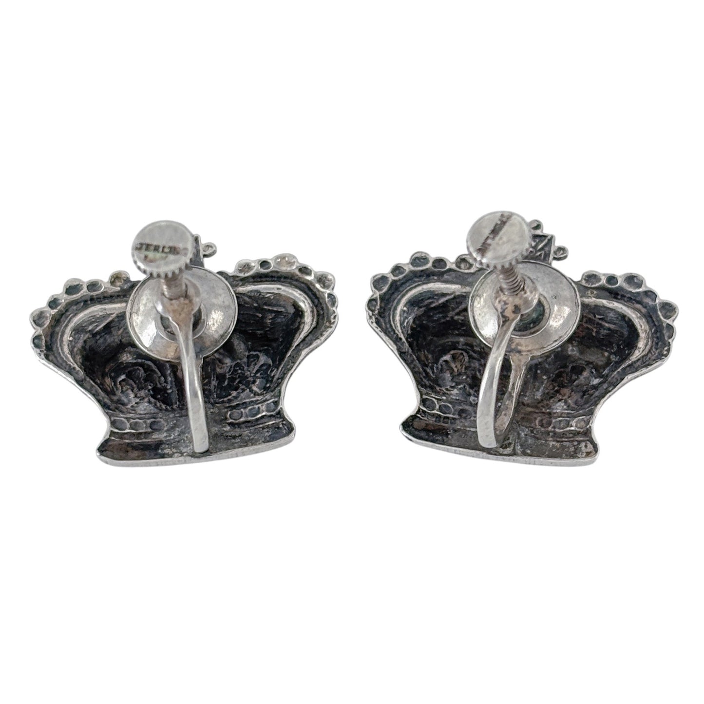 Vintage Sterling Silver 925 Crown Screw Back Earrings