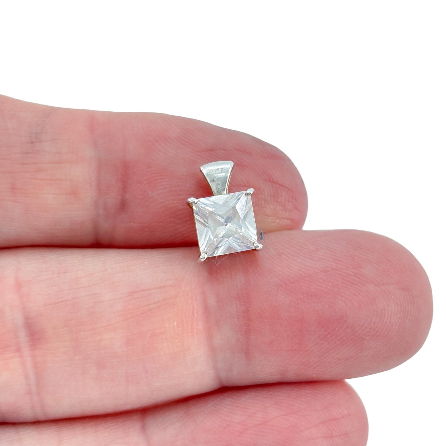 Vintage Sterling Silver 925 Cubic Zirconia Square Pendant
