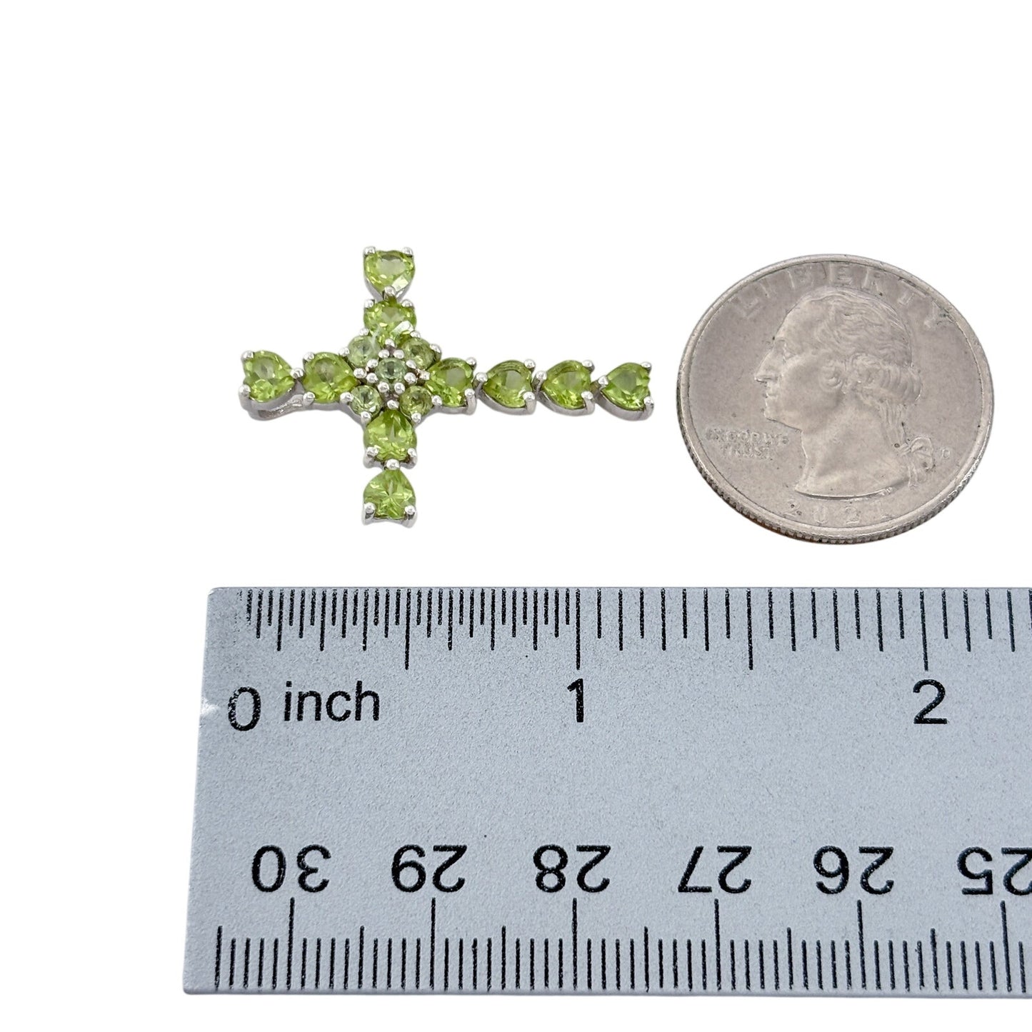 Vintage Sterling Silver 925 Heart Peridot Cross Pendant