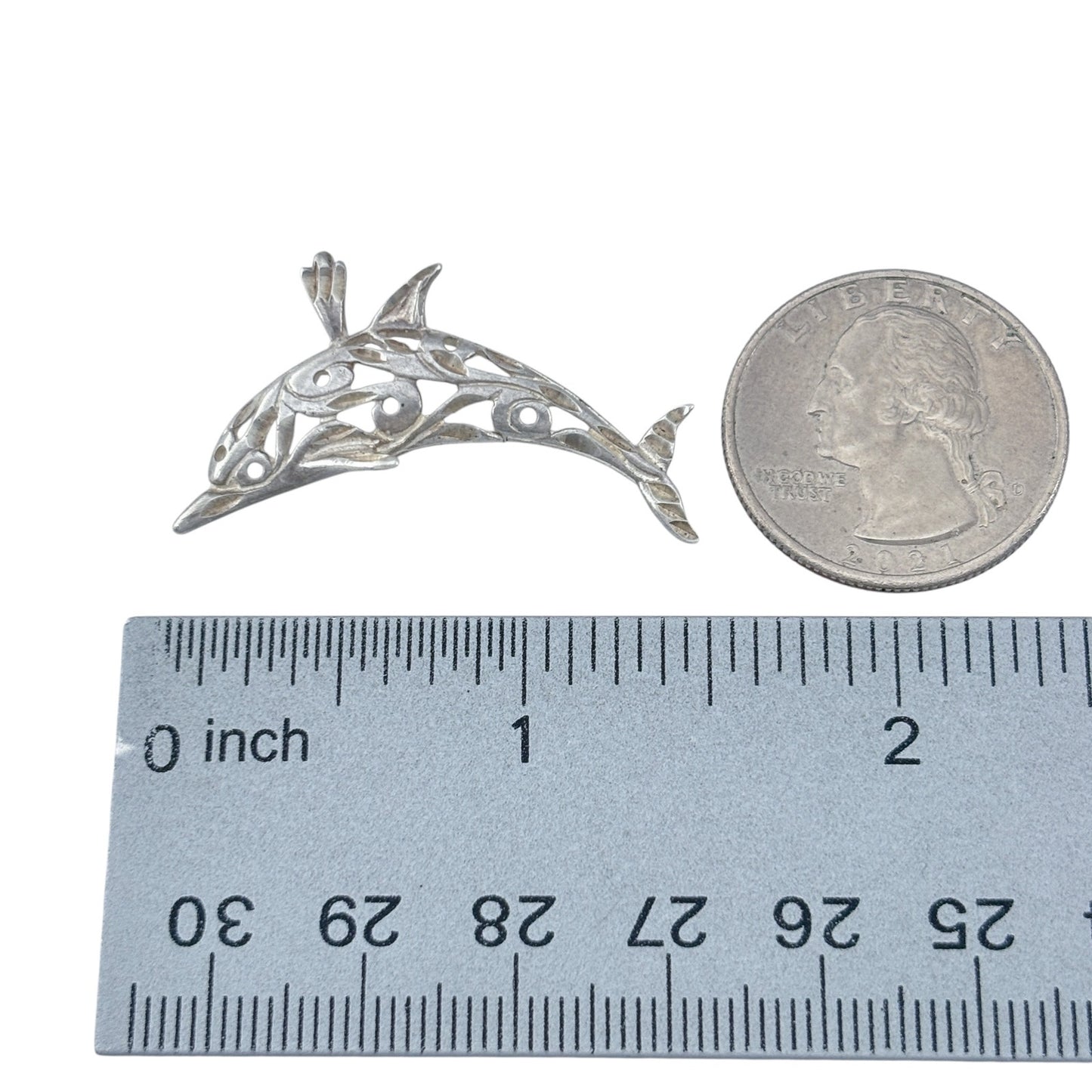 Vintage Sterling Silver 925 Filigree Dolphin Pendant