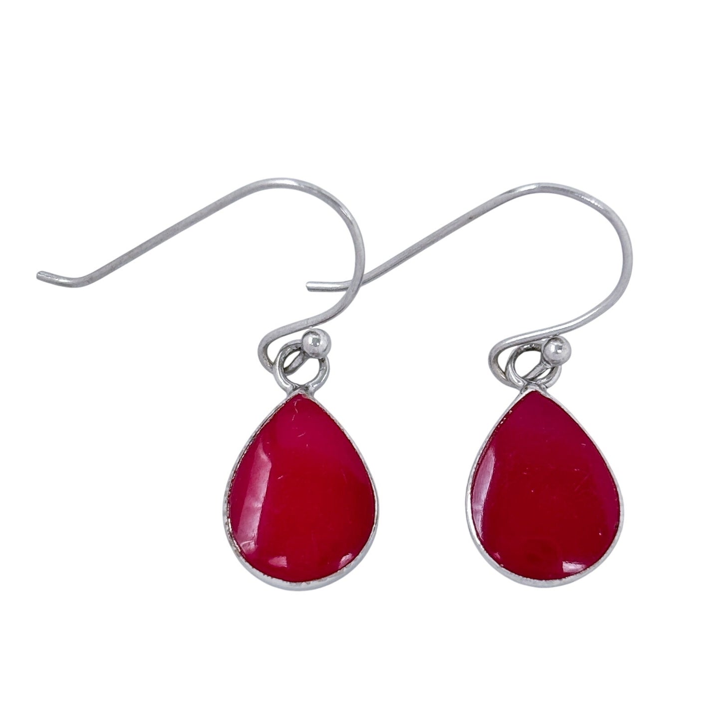 Vintage Sterling Silver 925 Red Enamel Dangle Earrings