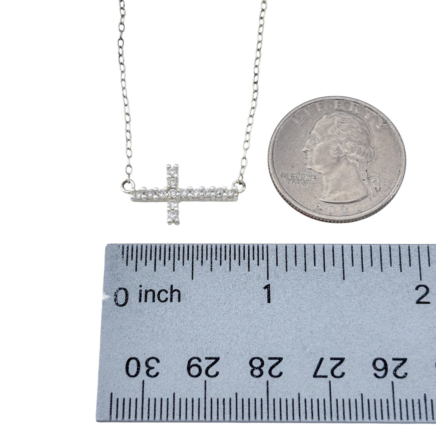 Vintage Sterling Silver 925 Cubic Zirconia Cross Necklace 18"