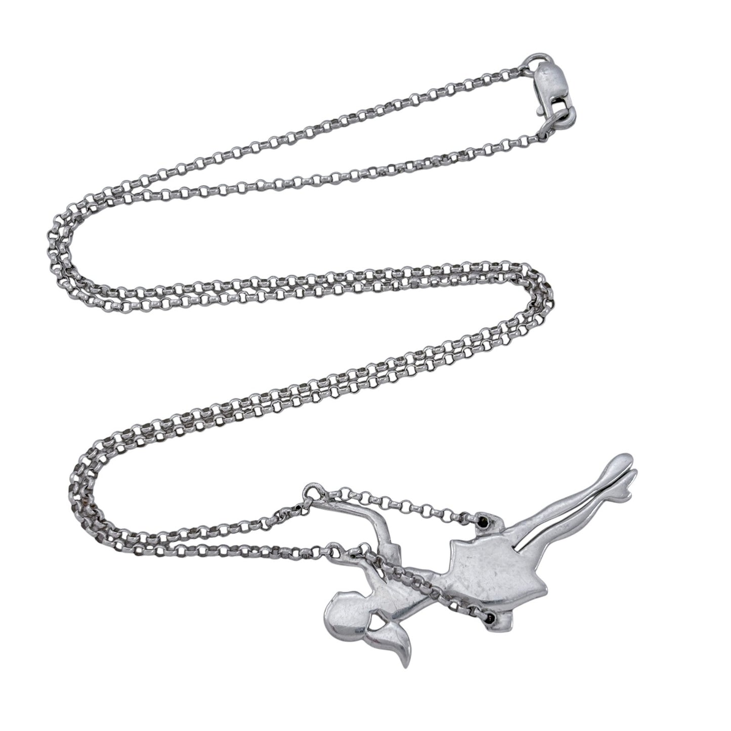 Vintage Sterling Silver 925 Swinging Girl Pendant Necklace 16.5"