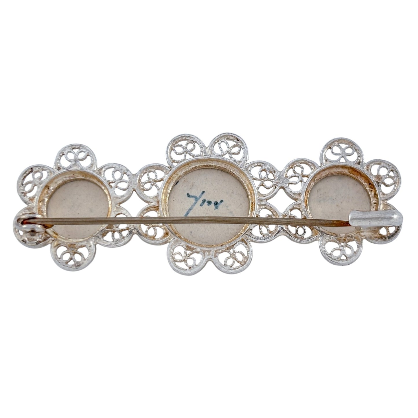 Vintage Sterling Silver 925 Delft 3 Panel Brooch