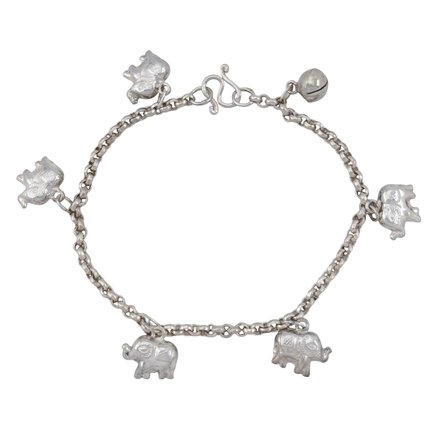 Vintage Sterling Silver 925 Elephant Charm Bracelet 7"