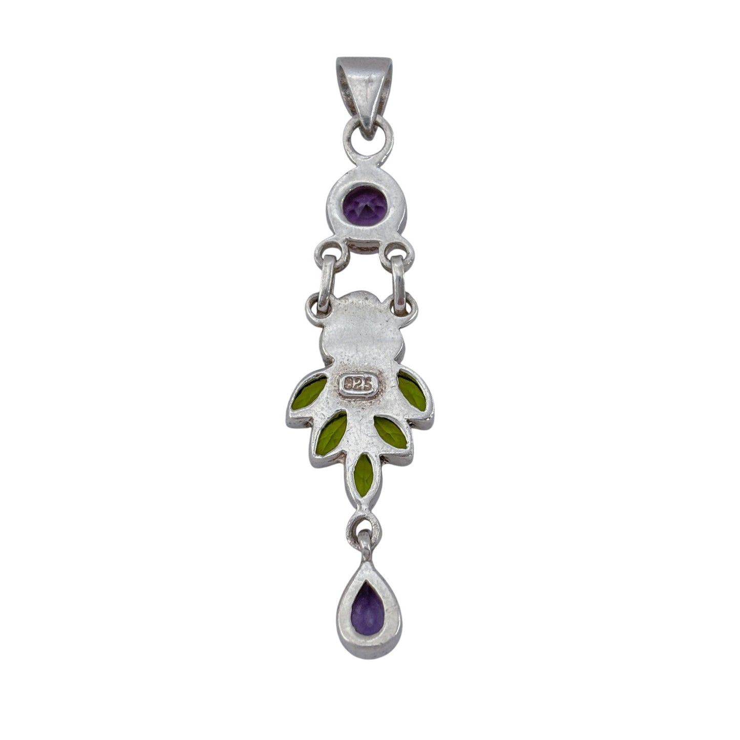 Vintage Sterling Silver 925 Green Purple Crystal Pendant