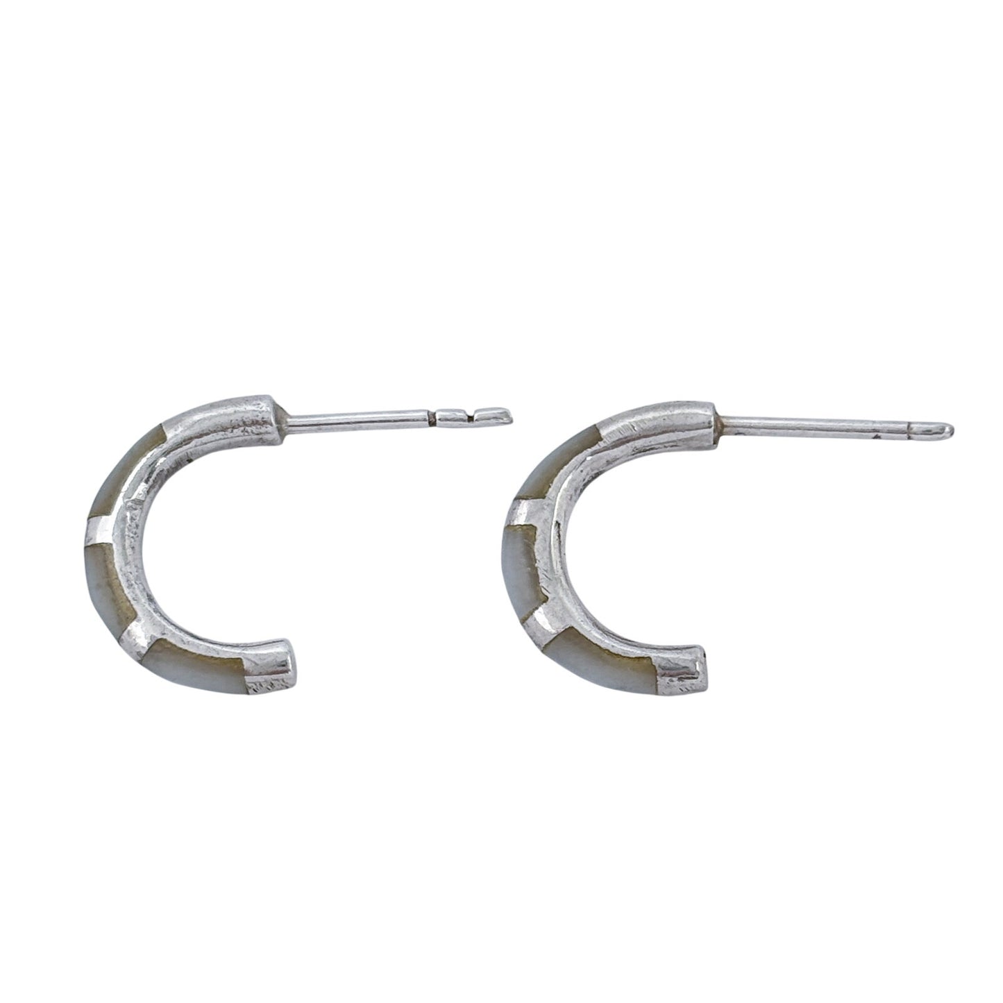 Vintage Sterling Silver 925 Mother of Pearl Inlay Hoop Earrings