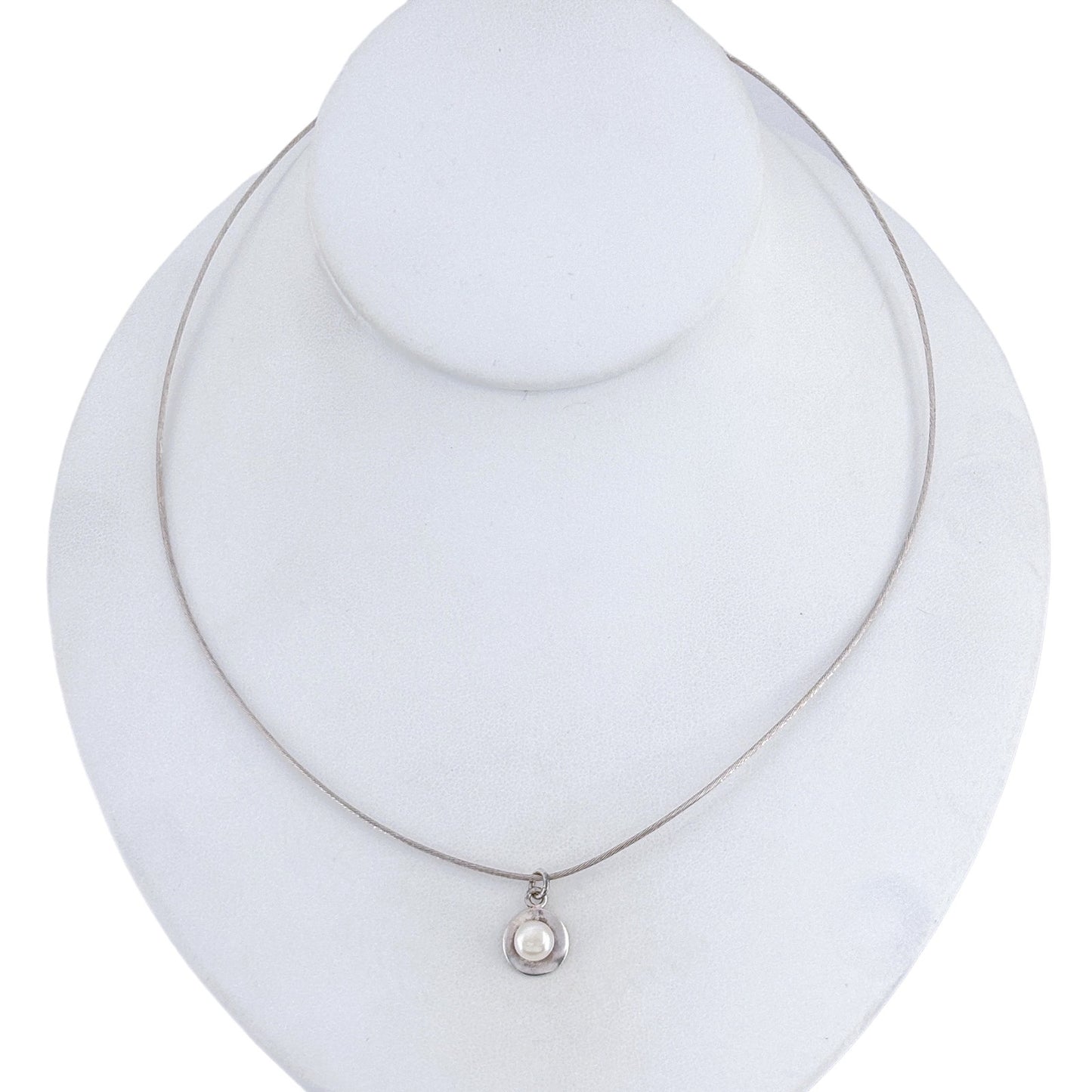 Vintage Sterling Silver 925 Pearl Pendant Necklace 16"-18"