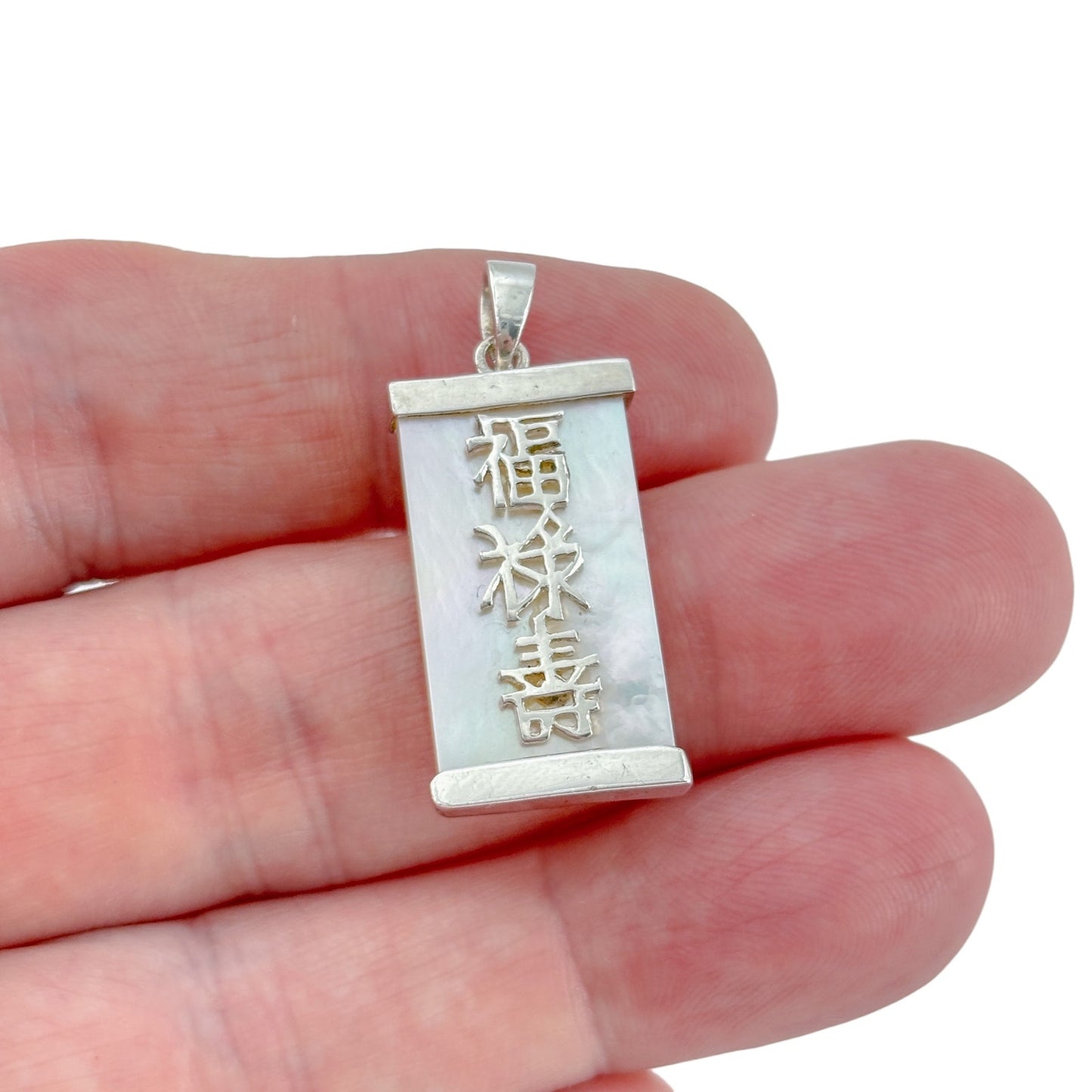 Vintage Sterling Silver 925 MOP Fuk Luk Sau Pendant